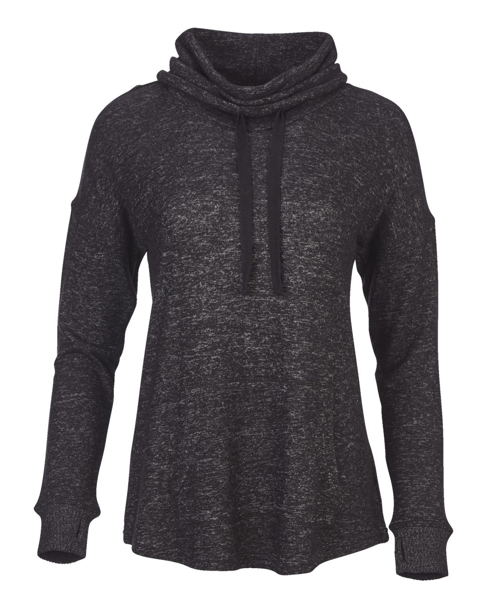 Front View of Black Heather Women&#39;s Cuddle Cowl Pullover - L12