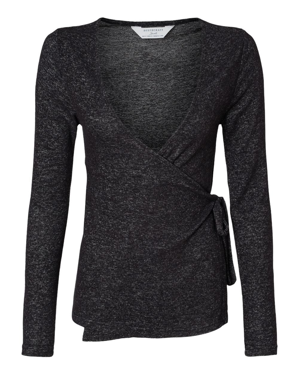 Front View of Black Heather Women's Cuddle Wrap Top - BW1301