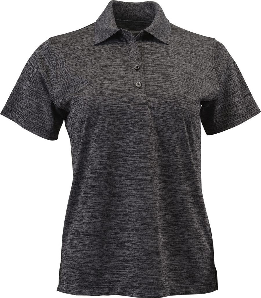 Front View of Black Heather Women's Dakota Striated Heather Polo - 131