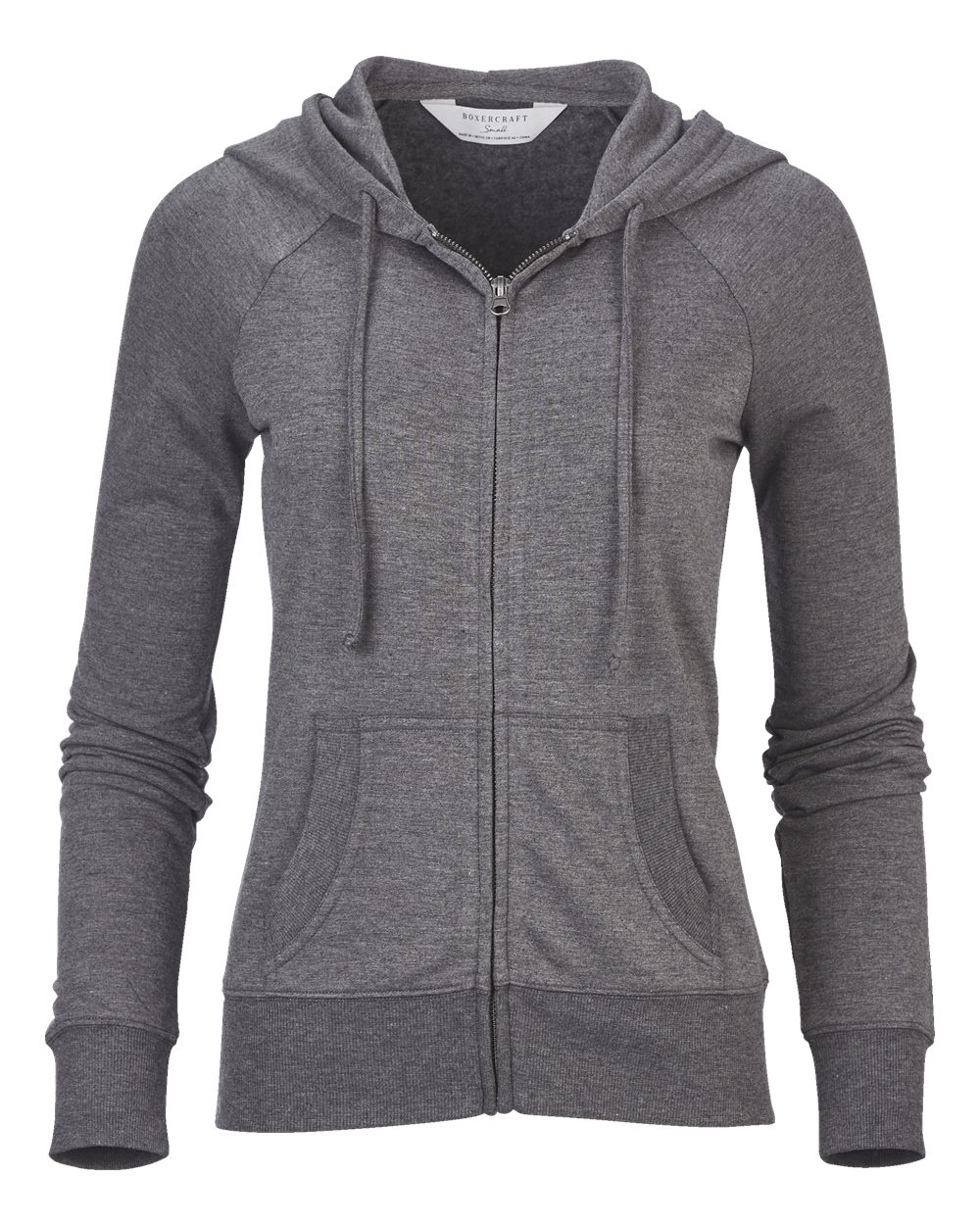 Front View of Black Heather Women's Dream Fleece Full-Zip Hooded Sweatshirt - BW5201