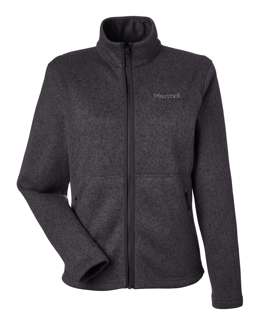 Front View of Black Heather Women&#39;s Drop Line Fleece Jacket - M16250