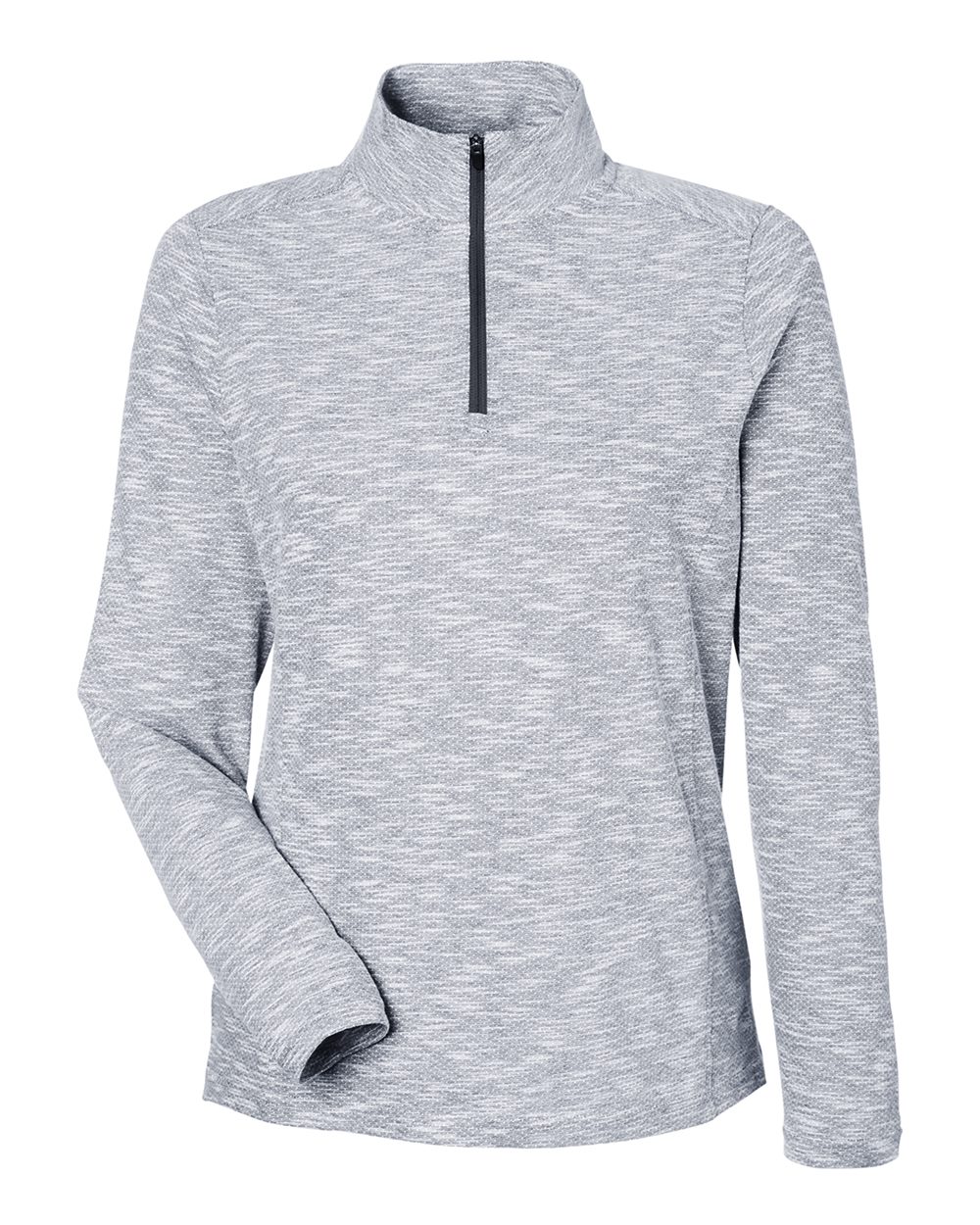 Front View of Black Heather Women's Eclipse Jacquard Quarter-Zip Pullover - NE415W