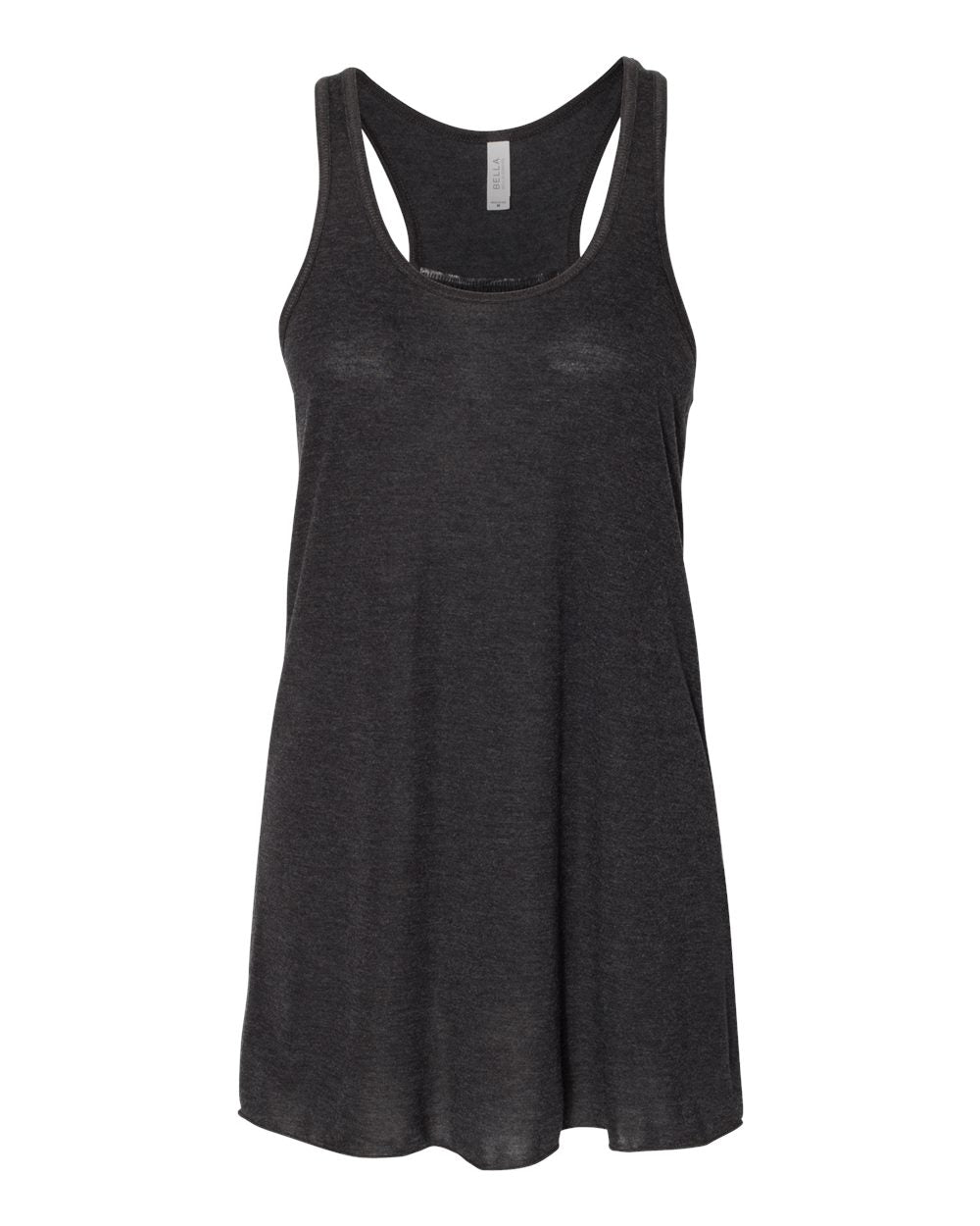 Front View of Black Heather Women's Flowy Racerback Tank - 8800