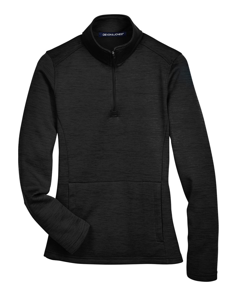 Front View of Black Heather Women's Newbury Mélange Fleece Quarter-Zip Pullover - DG798W