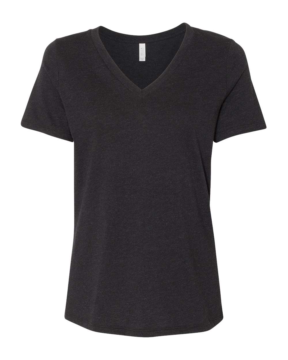 Front View of Black Heather Women's Relaxed Heather CVC V-Neck Tee - 6405CVC