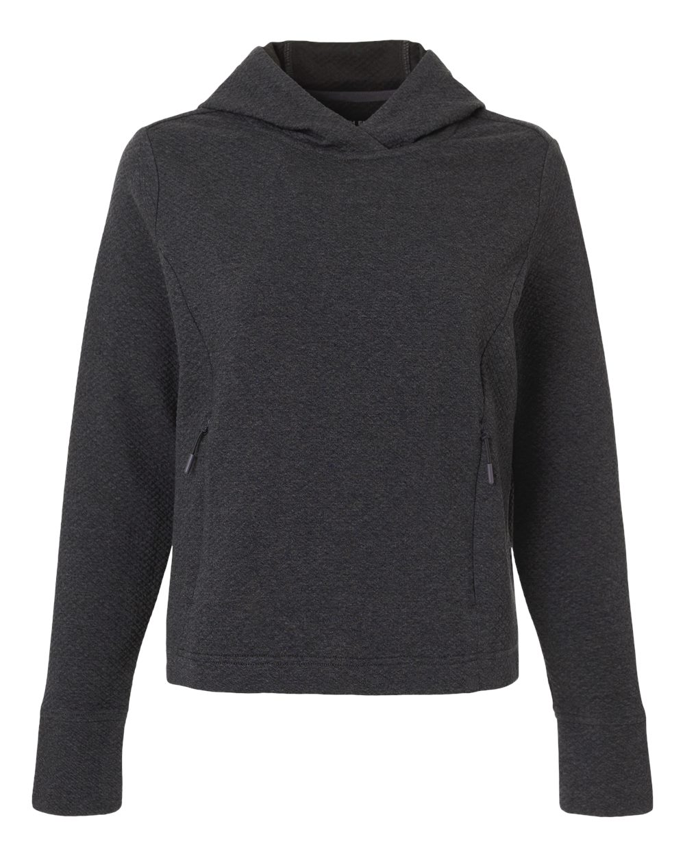 Front View of Black Heather Women's Spirit Hooded Pullover - NE729W
