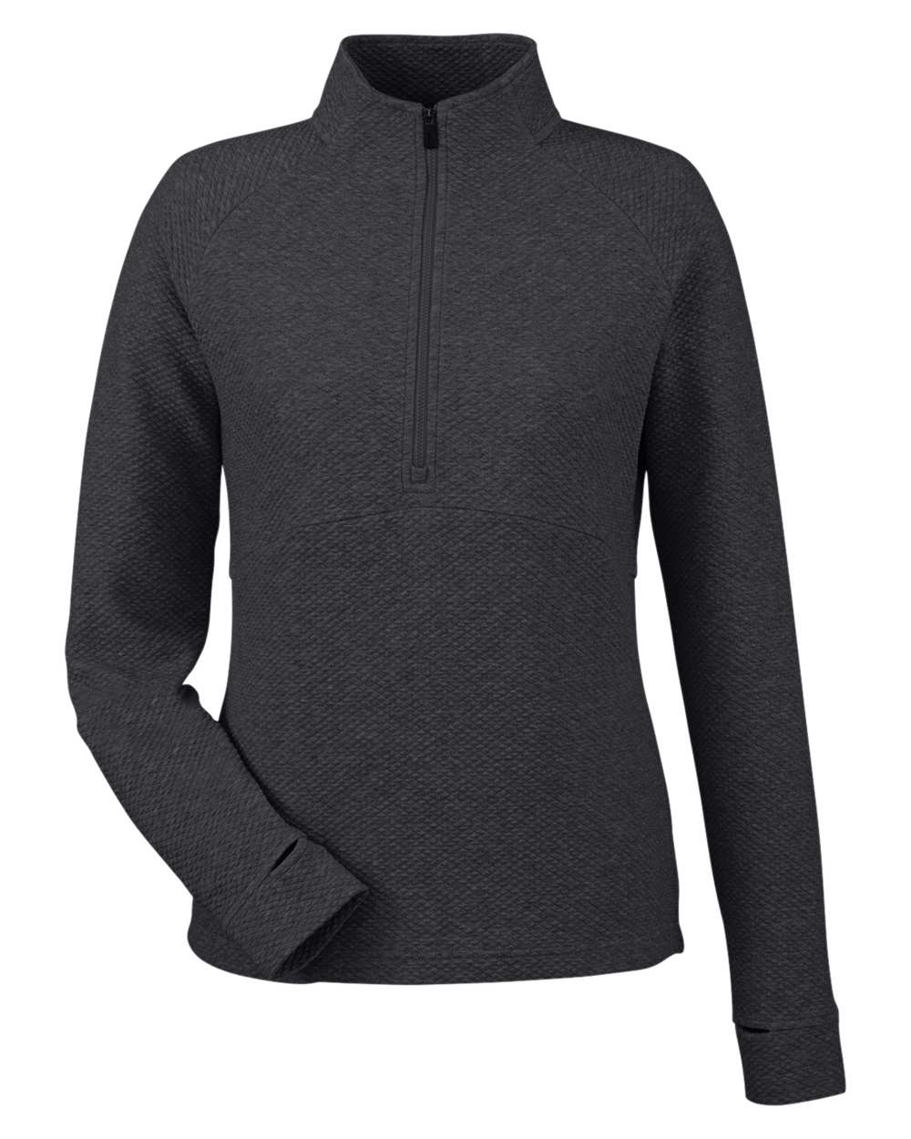 Front View of Black Heather Women&#39;s Spirit Textured Quarter-Zip Pullover - NE725W