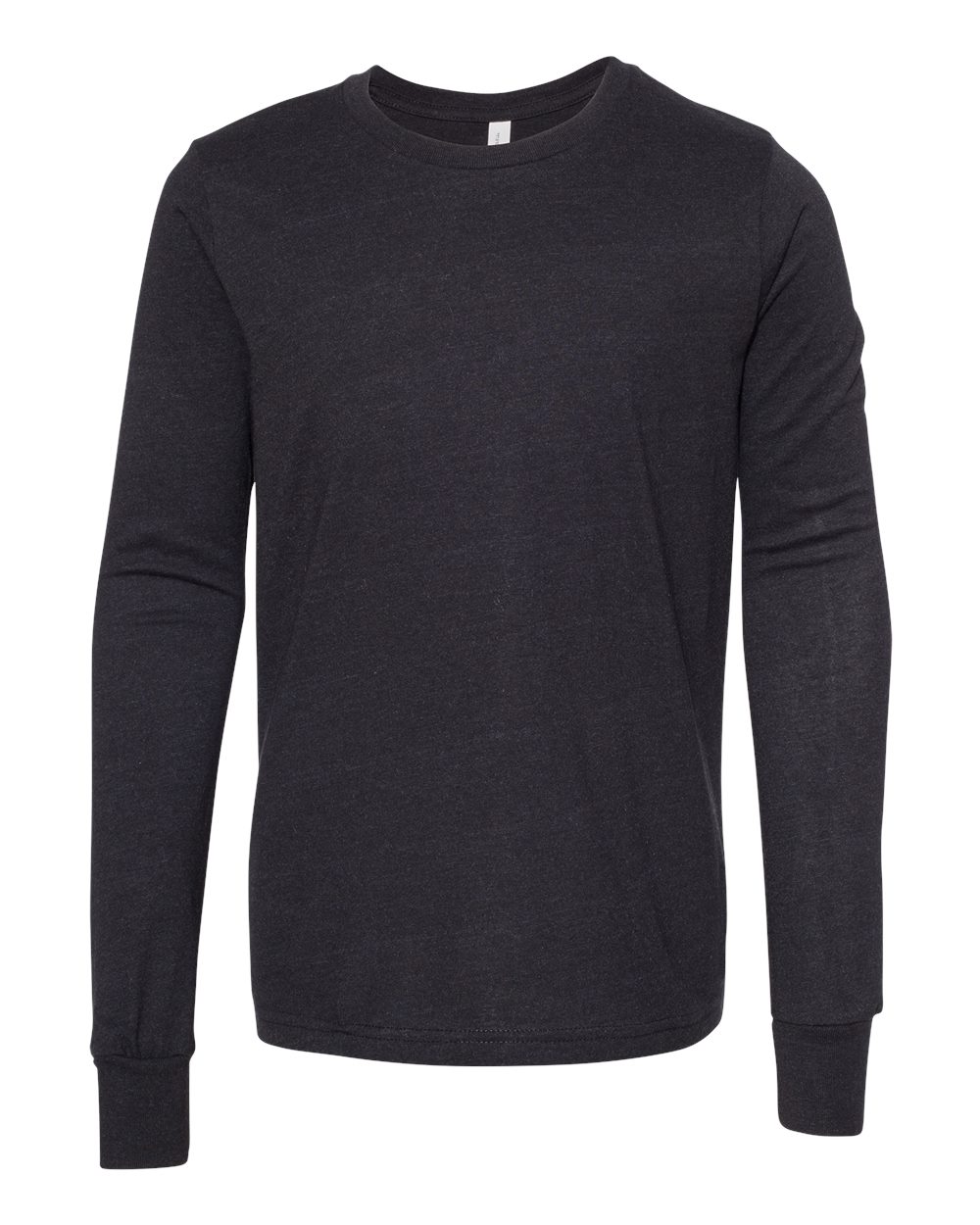 Front View of Black Heather Youth Heather CVC Long Sleeve Tee - 3501YCVC