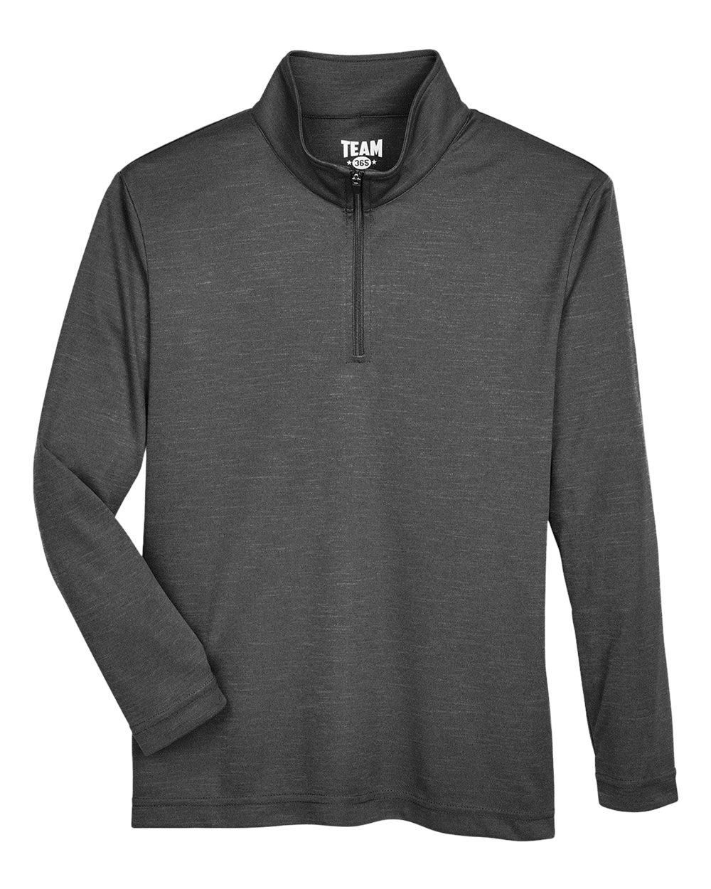 Front View of Black Heather Youth Zone Sonic Heather Performance Quarter-Zip Pullolver - TT31HY
