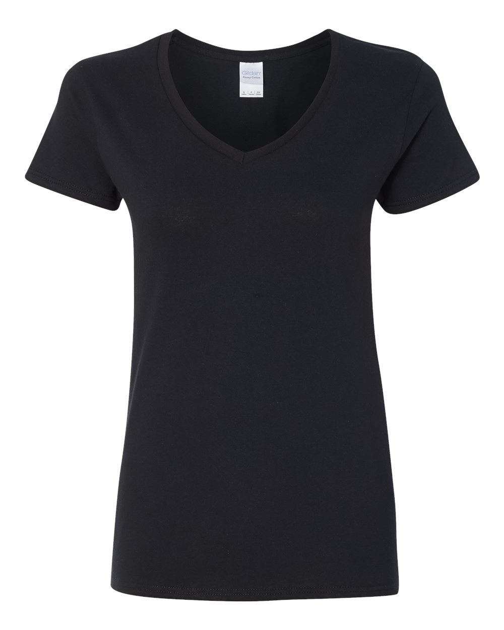 Front View of Black Heavy Cotton™ Women’s V-Neck T-Shirt - 5V00L