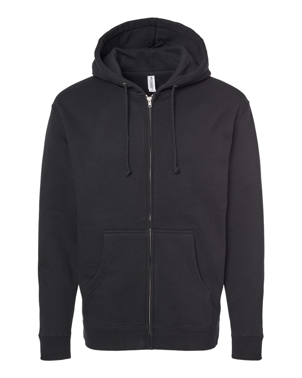 Front View of Black Heavyweight Full-Zip Hooded Sweatshirt - IND4000Z