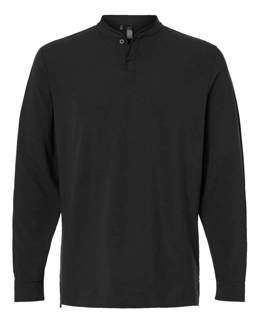 Front View of Black Henley Long Sleeve T-Shirt - A597