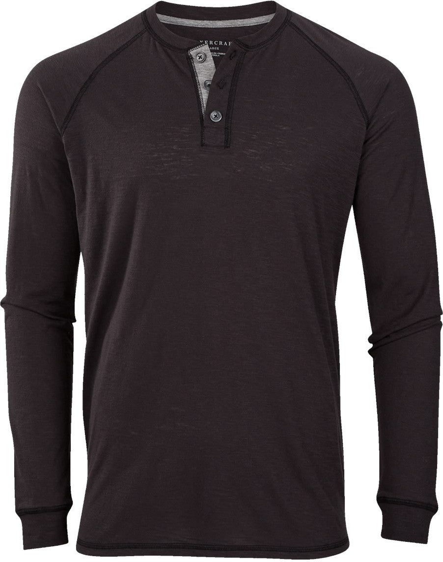 Front View of Black Henley Long Sleeve T-Shirt - BM3101