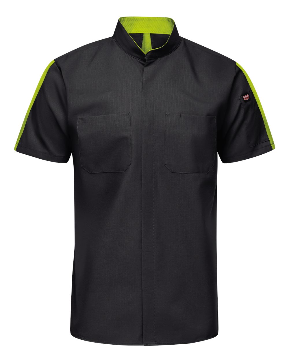 Front View of Black/ High Vis Yellow Mimix™ Pro+ Short Sleeve Work Shirt With OilBlok - SX46
