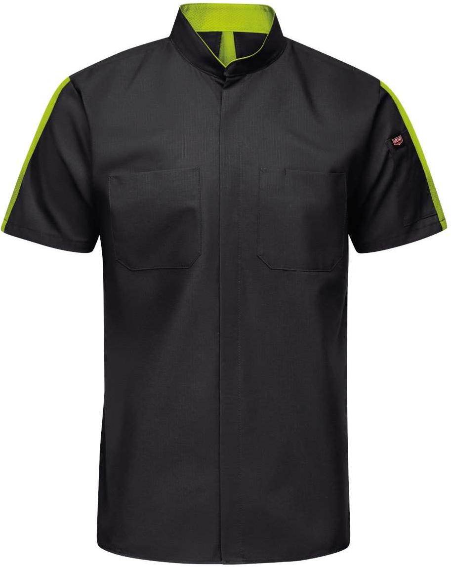 Front View of Black/ High Vis Yellow Mimix™ Pro+ Short Sleeve Work Shirt With OilBlok - Tall Sizes - SX46T