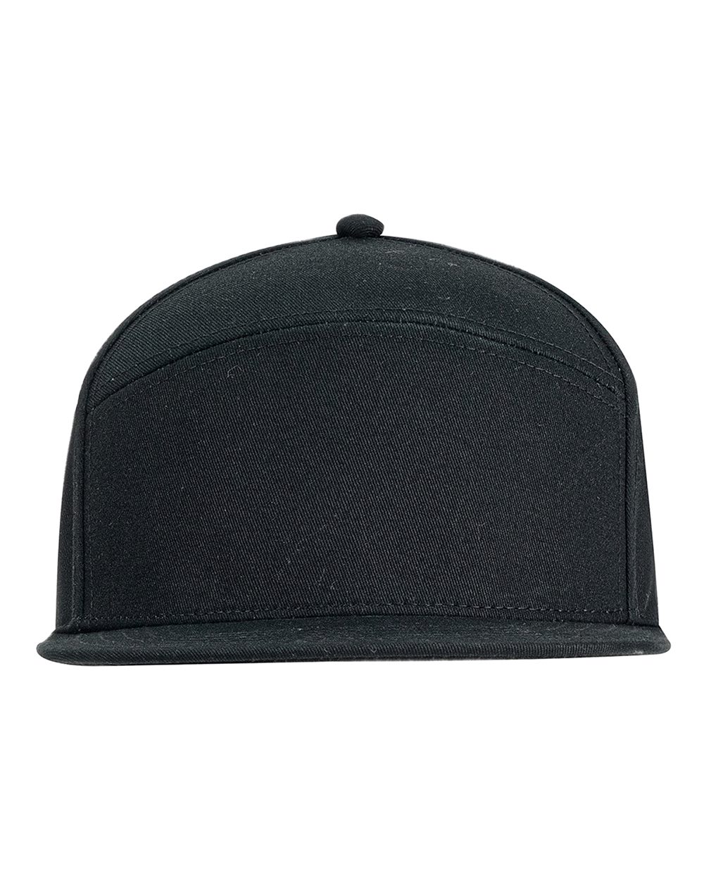 Front View of Black Hybrid Flat Bill Cap - BA709
