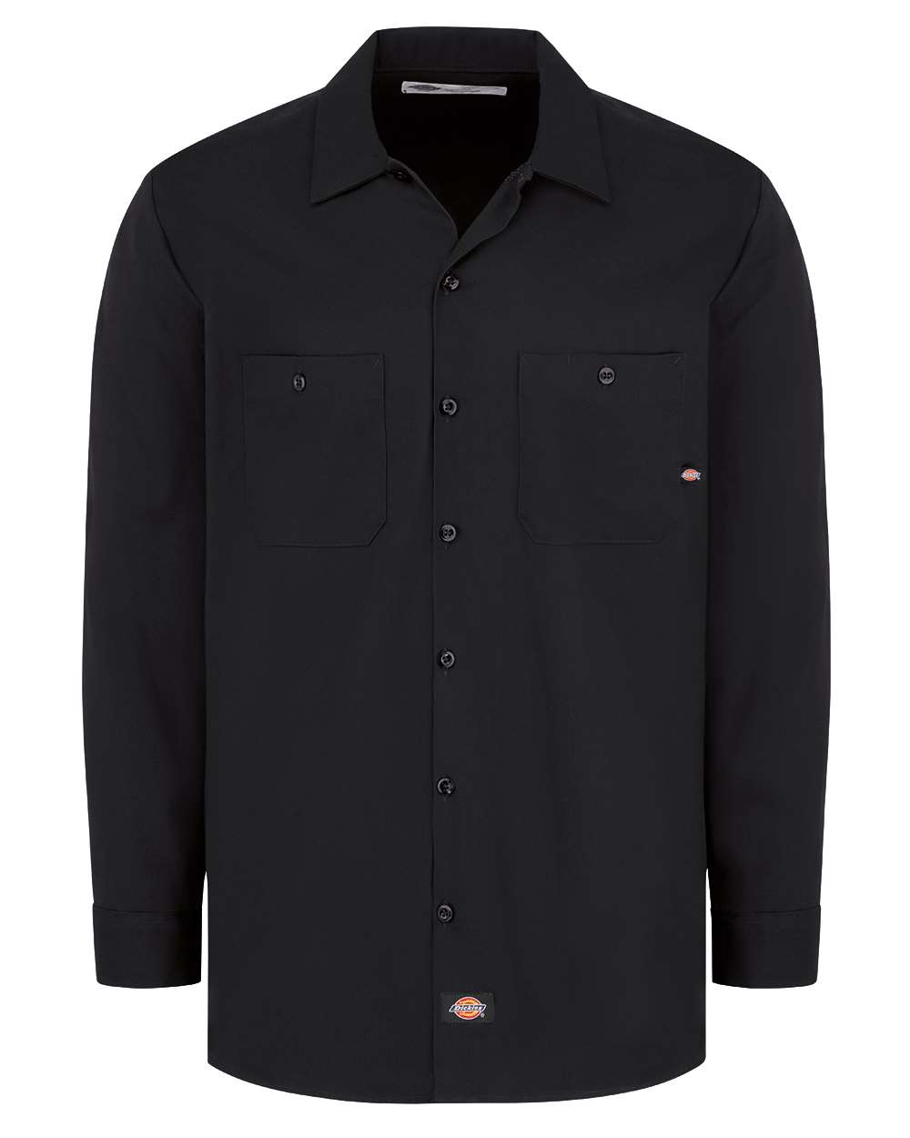Front View of Black Industrial Cotton Long Sleeve Work Shirt - L307