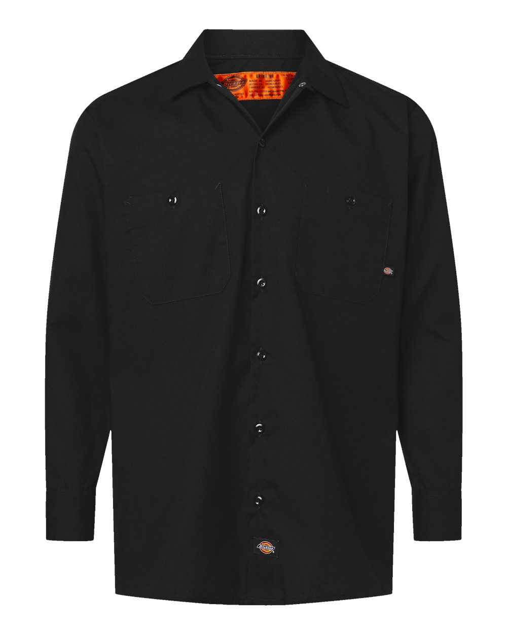 Front View of Black Industrial Long Sleeve Work Shirt - L535