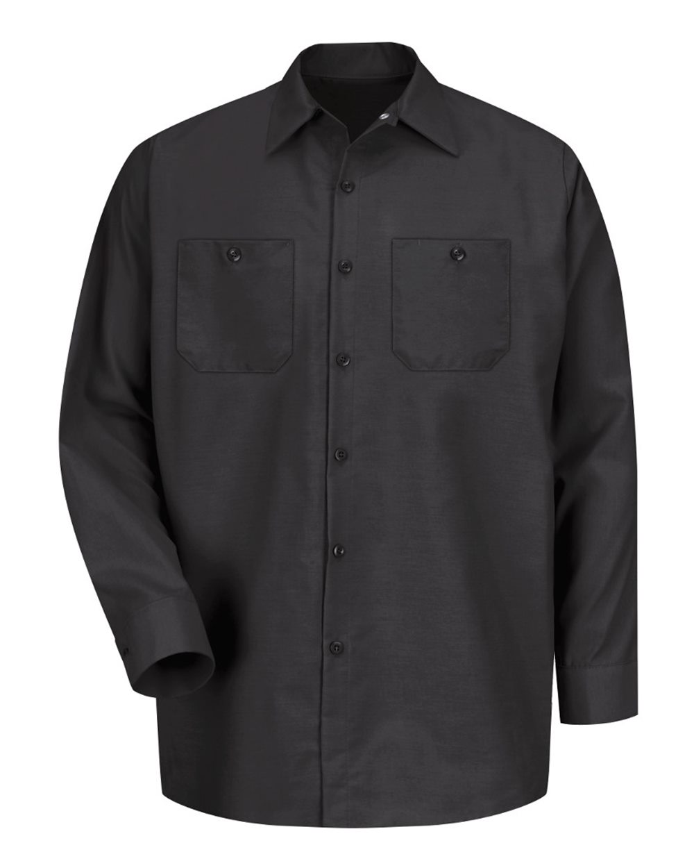 Front View of Black Industrial Long Sleeve Work Shirt - Tall Sizes - SP14T