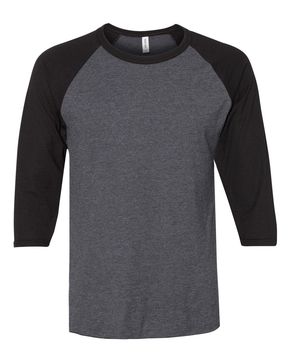 Front View of Black Ink Heather/ Black Ink Premium Blend Ringspun Three-Quarter Sleeve Raglan Baseball T-Shirt - 560RR
