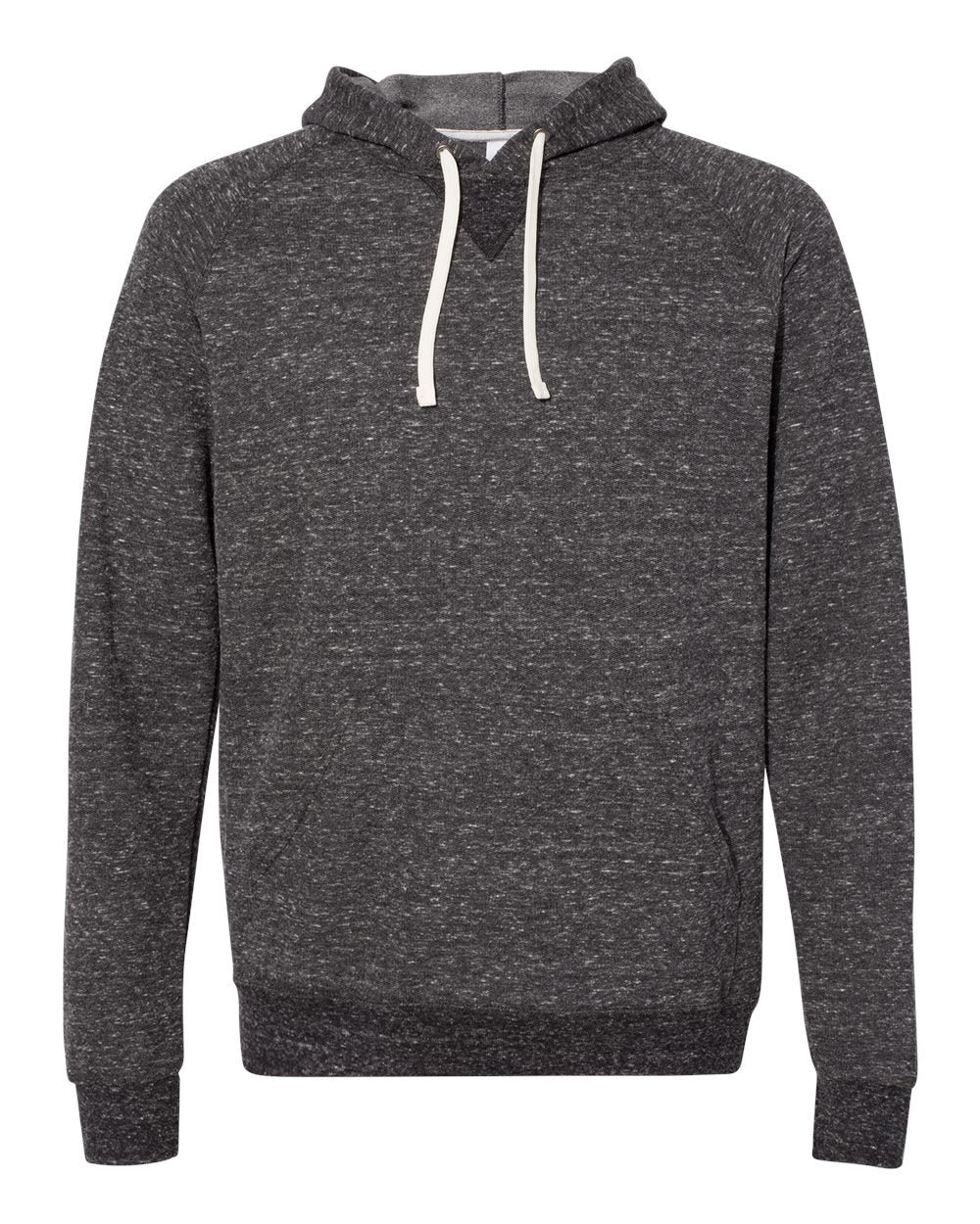 Front View of Black Ink Snow Heather French Terry Raglan Hooded Sweatshirt - 90MR