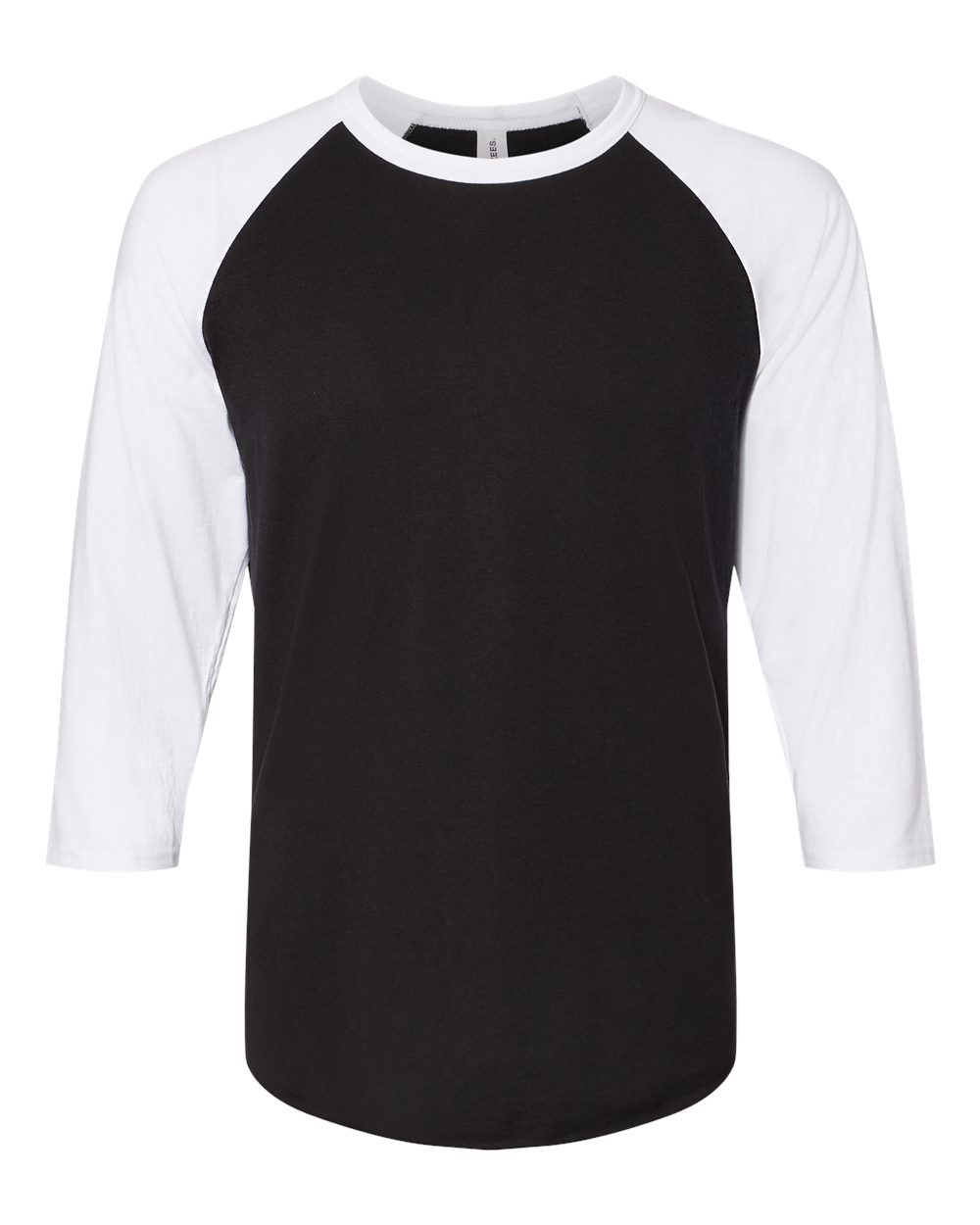 Front View of Black Ink/ White Premium Blend Ringspun Three-Quarter Sleeve Raglan Baseball T-Shirt - 560RR