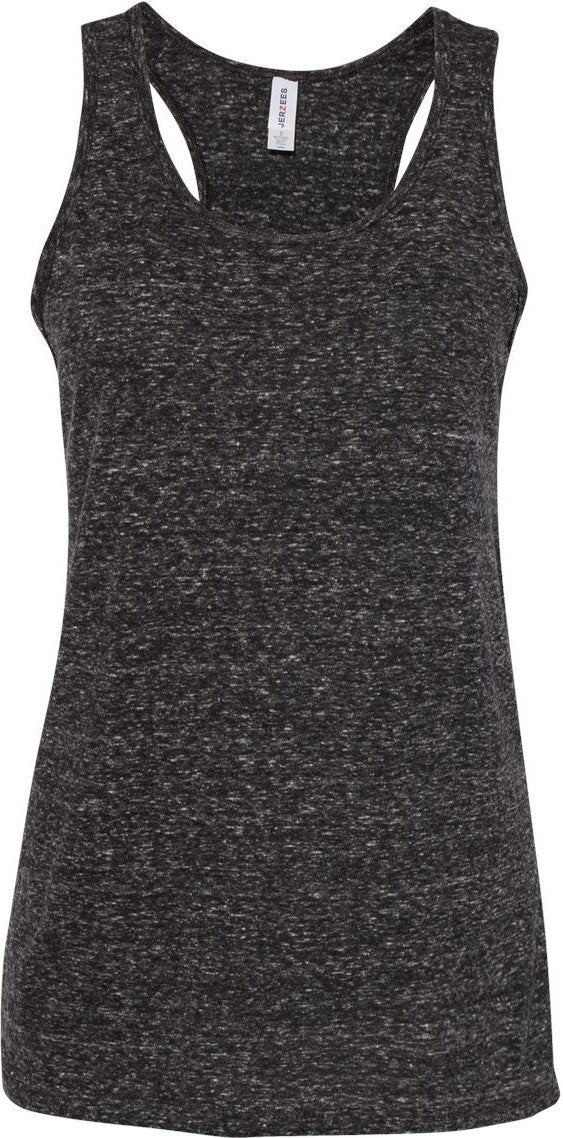 Front View of Black Ink Women's Snow Heather Jersey Racerback Tank Top - 88WTKR