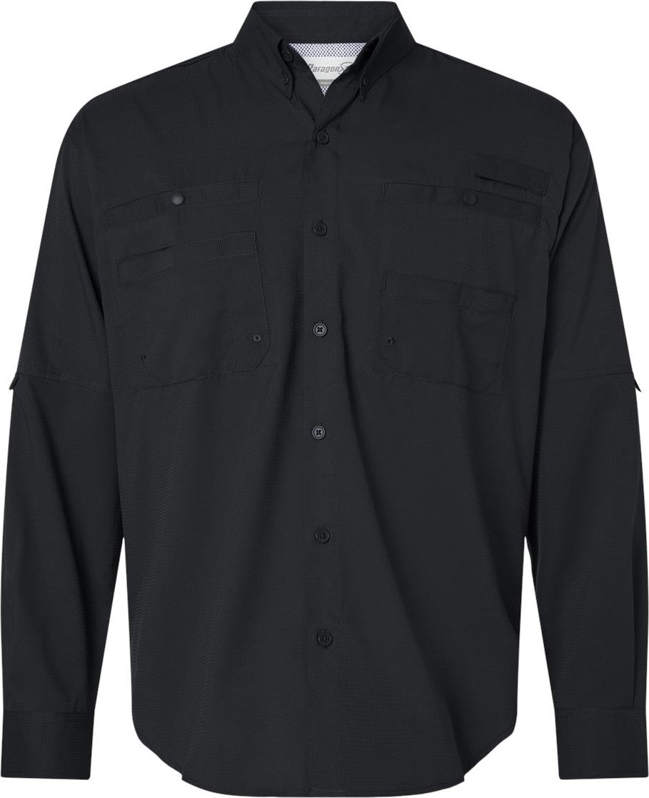 Front View of Black Kitty Hawk Performance Long Sleeve Fishing Shirt - 702