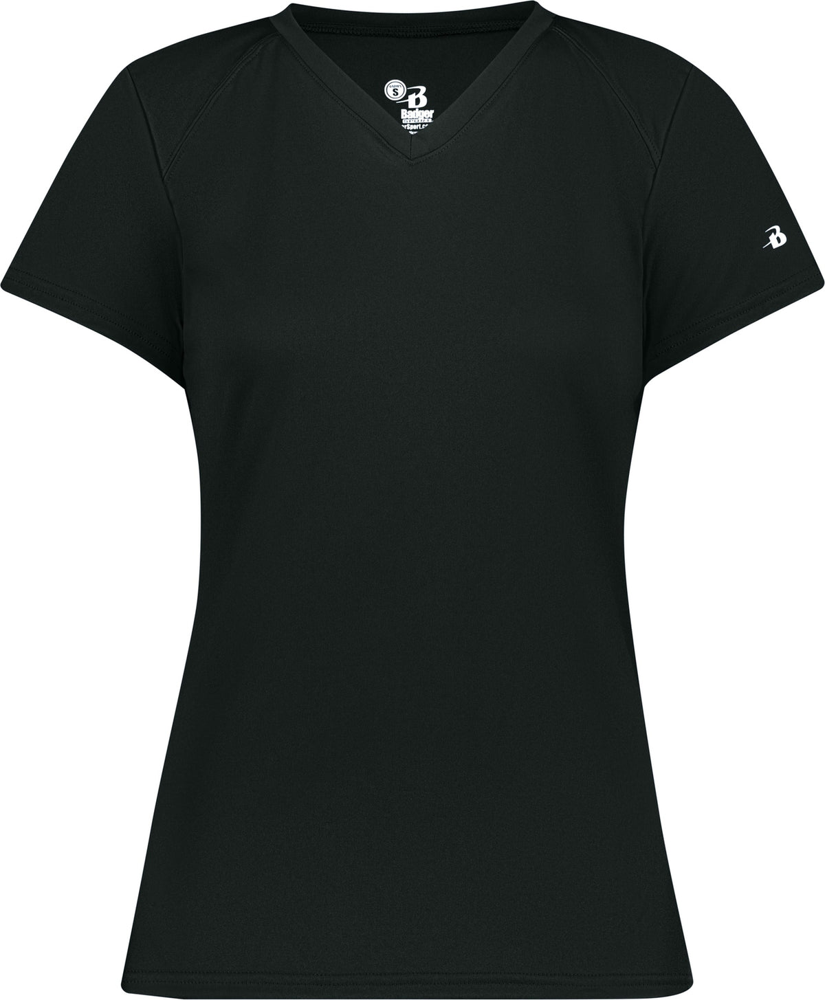 Front View of BLACK LADIES B-CORE V-NECK TEE