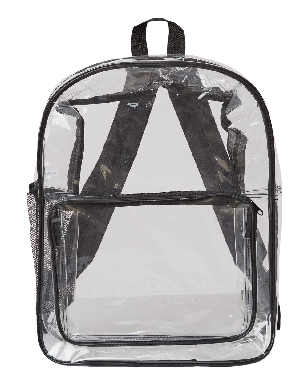 Front View of Black Large 17" Heavy Duty Clear Backpack - 7013