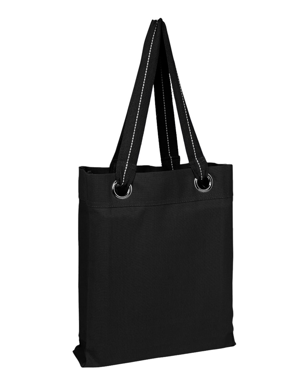 Front View of Black Large Grommet Tote - Q1630