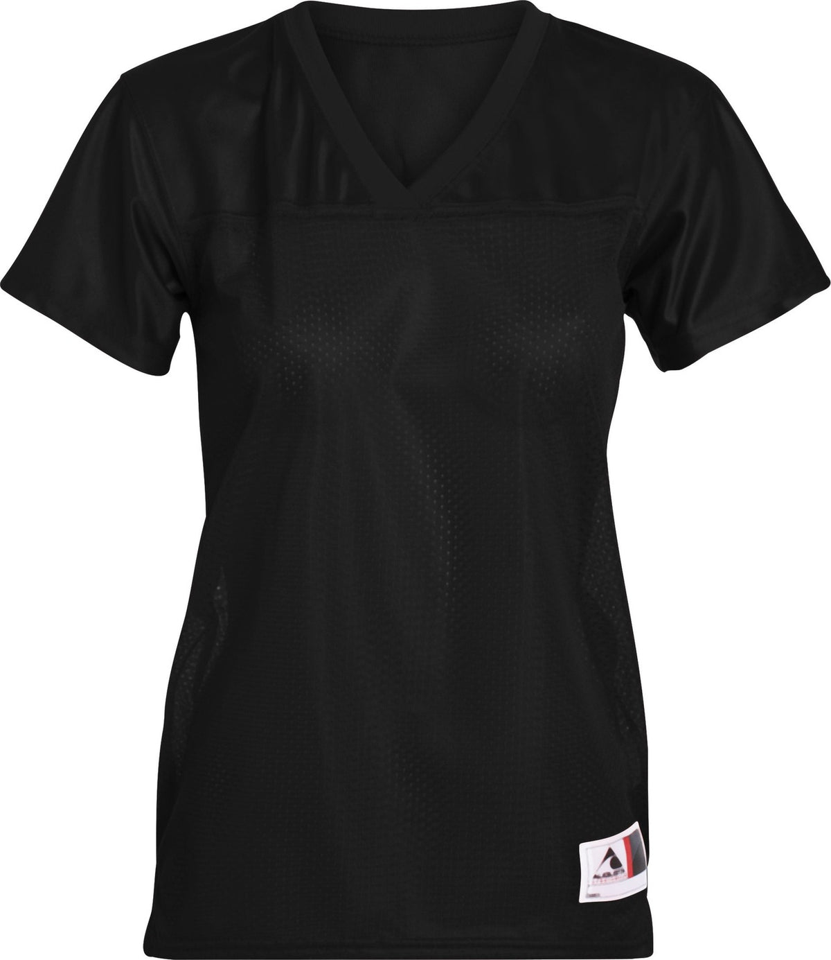 Front View of BLACK LDS JR FIT REPLICA FOOTBALL T