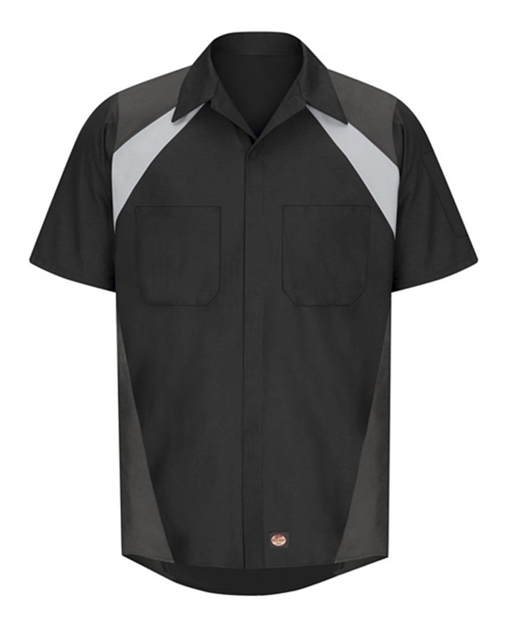 Front View of Black/ Light Grey/ Charcoal Tri-Color Short Sleeve Shop Shirt - SY28