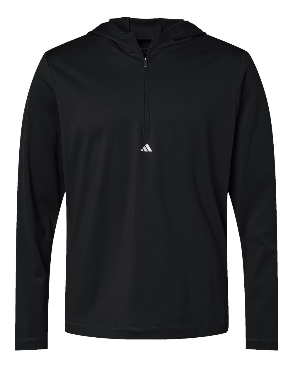 Front View of Black Lightweight Performance Quarter-Zip Hooded Pullover - A596