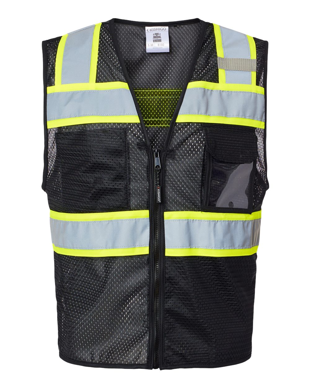 Front View of Black/ Lime - B150 EV Series® Enhanced Visibility 3 Pocket Mesh Vest - B150-156