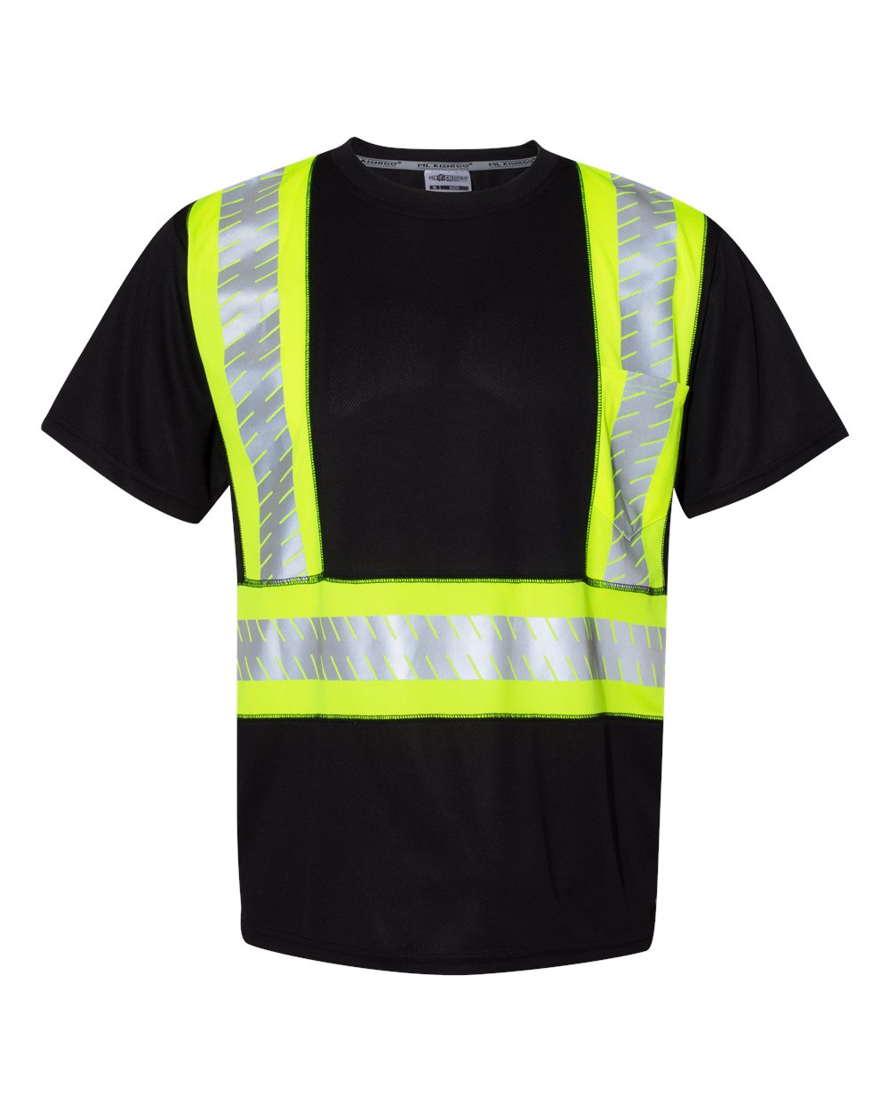 Front View of Black/ Lime - B200 EV Series® Enhanced Visibility Contrast Pocket T-Shirt - B200-204