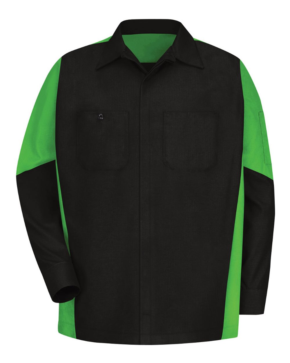 Front View of Black/ Lime Long Sleeve Automotive Crew Shirt - SY10