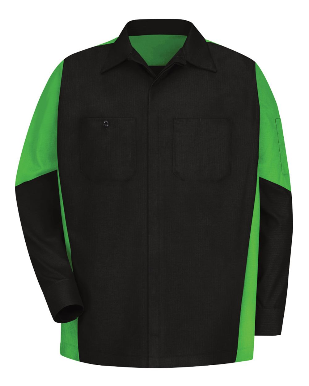 Front View of Black/ Lime Long Sleeve Automotive Crew Shirt - Tall Sizes - SY10T