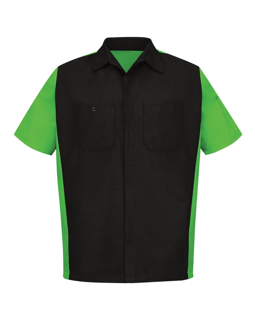 Front View of Black/ Lime Short Sleeve Automotive Crew Shirt - SY20