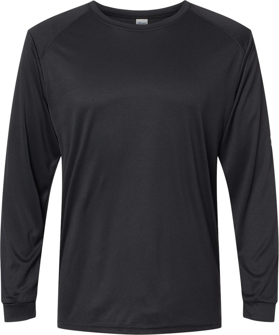 Front View of Black Long Islander Performance Long Sleeve T-Shirt - 210