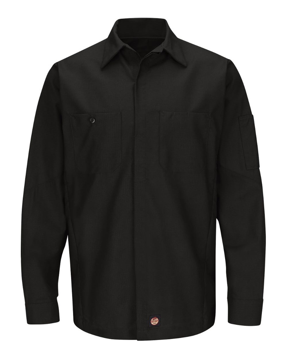 Front View of Black Long Sleeve Automotive Crew Shirt - SY10