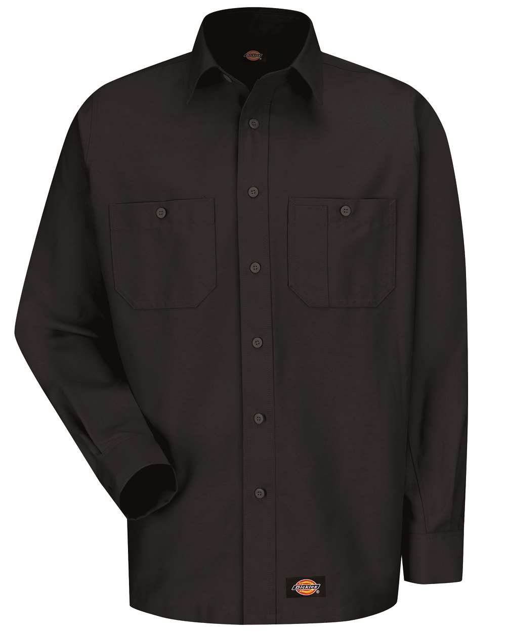 Front View of Black Long Sleeve Work Shirt - WS10