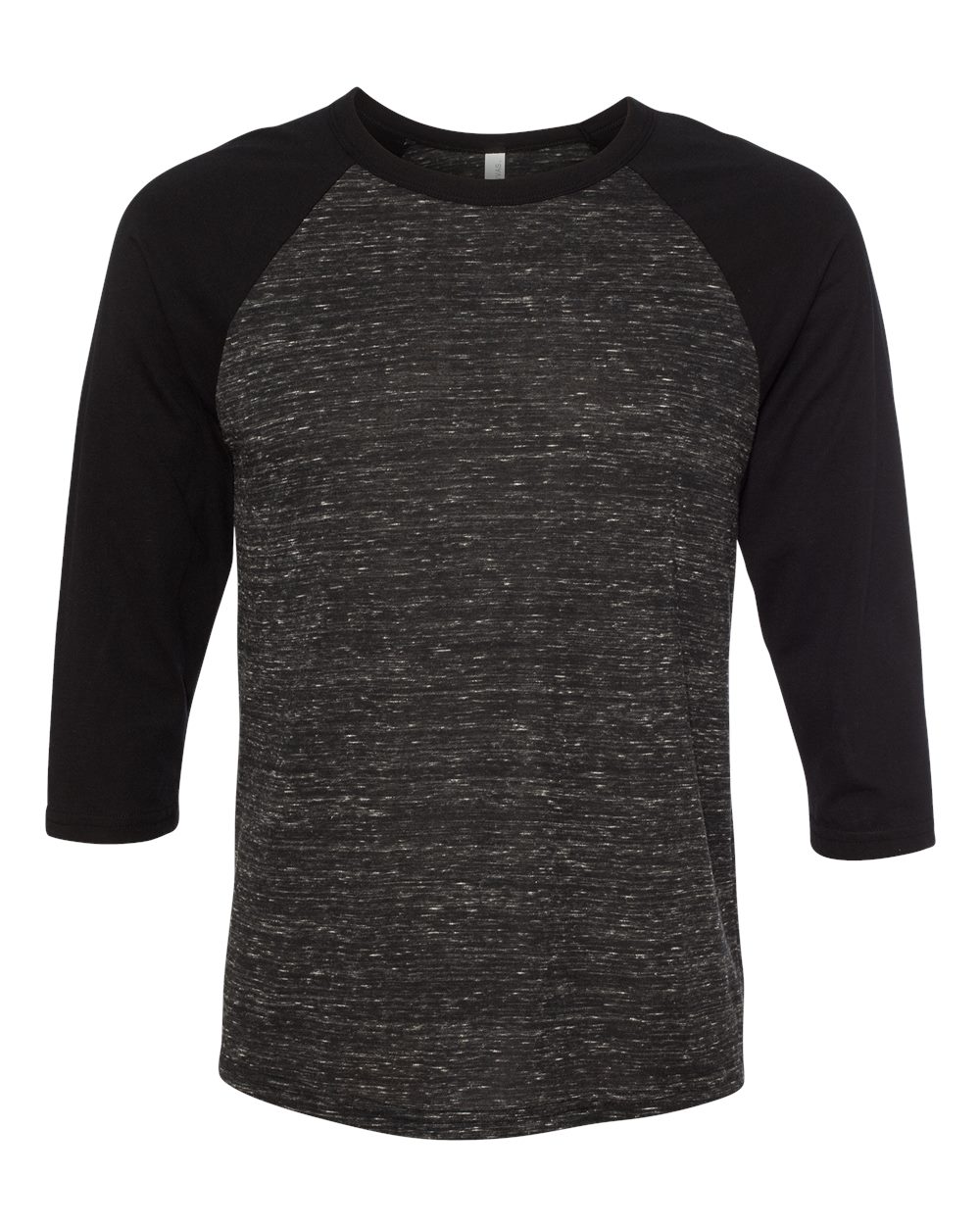 Front View of Black Marble/ Black Three-Quarter Sleeve Baseball Tee - 3200