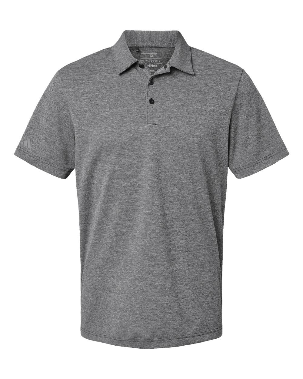 Front View of Black Melange Heathered Polo - A582