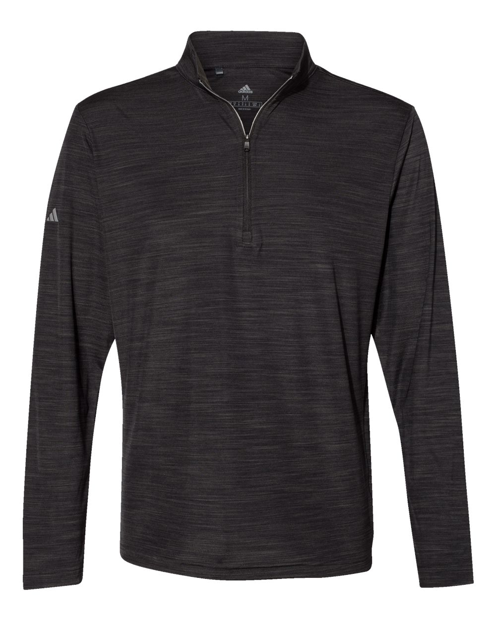 Front View of Black Melange Lightweight Mélange Quarter-Zip Pullover - A475