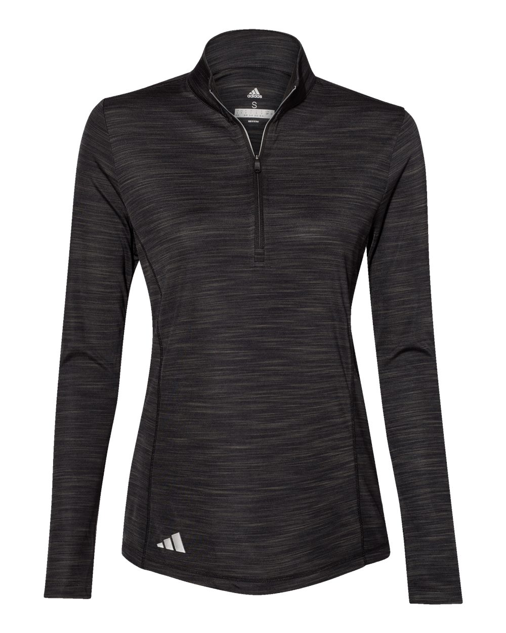 Front View of Black Melange Women&#39;s Lightweight Mélange Quarter-Zip Pullover - A476