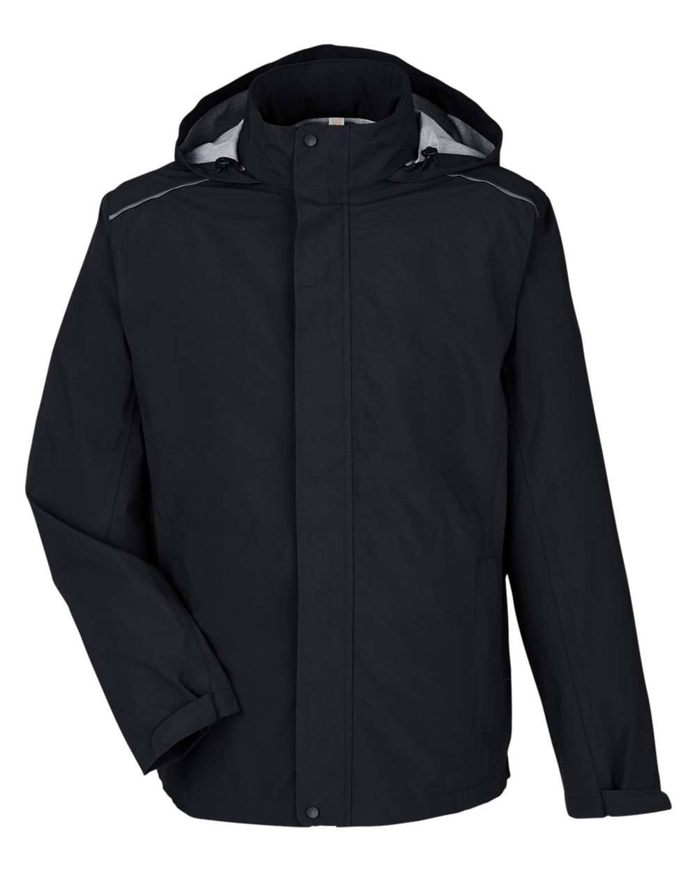 Front View of Black Men's Barrier Rain Jacket - CE712