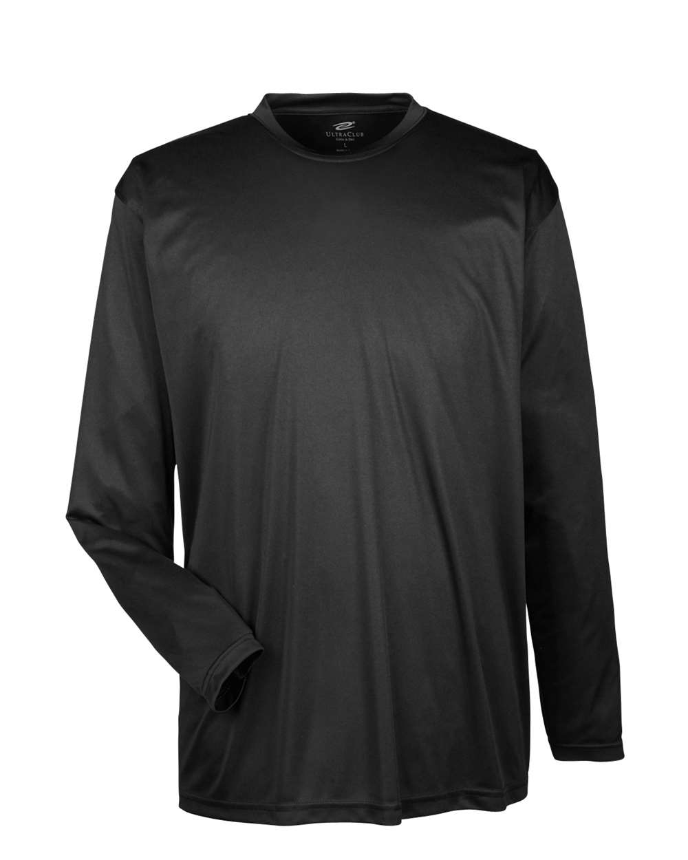 Front View of Black Men's Cool & Dry Sport Long Sleeve Performance Interlock T-Shirt - 8422