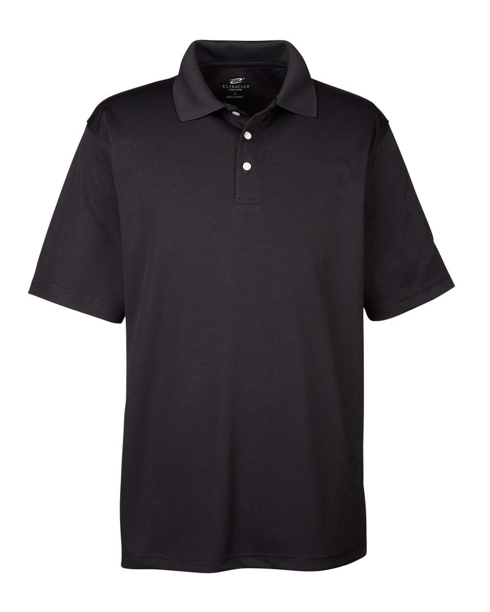 Front View of Black Men's Cool & Dry Stain-Release Performance Polo - 8445
