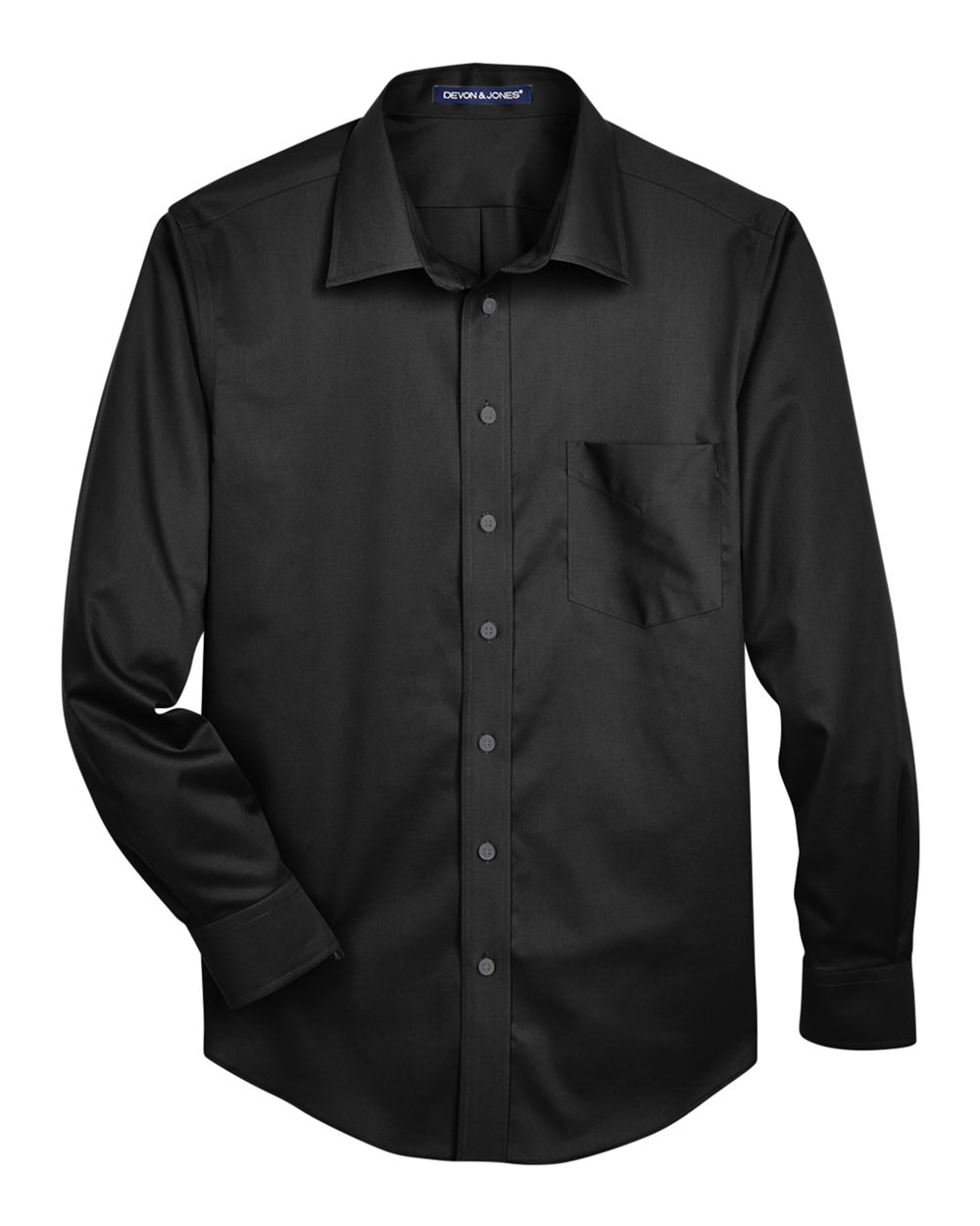 Front View of Black Men's Crown Collection® Solid Stretch Twill Woven Dress Shirt - DG530